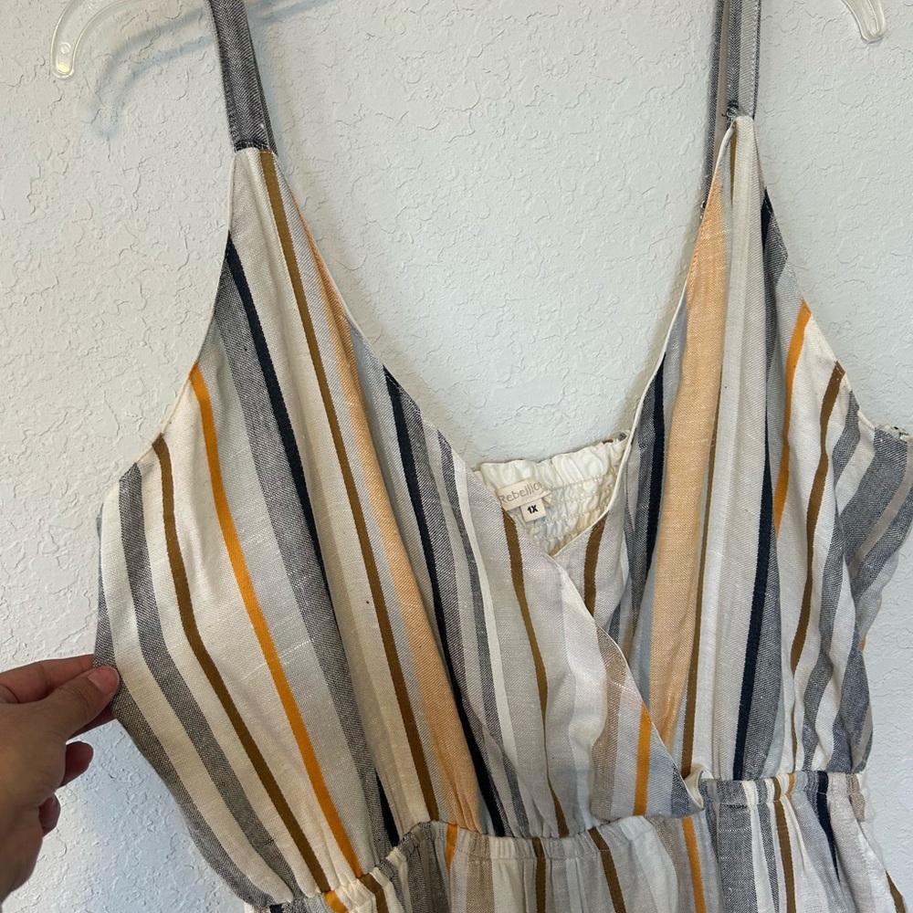 Boho Striped V-neck Sleeveless Jumpsuit, Elasticized Waistband, Wide Leg - Picture 4 of 9